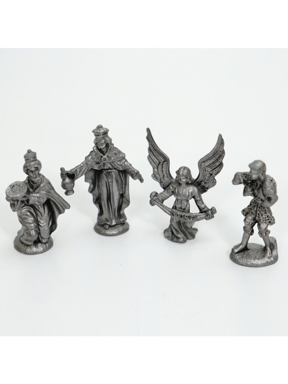Miniature Pewter Nativity Figurines Kings Shepherd Angel 2" Vintage Christmas